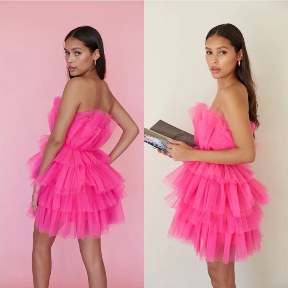 🦃BLACK FRIDAY SALE🦃 Life Of The Party Hot Pink Layered Tulle Mini Dress - Picture 5 of 15